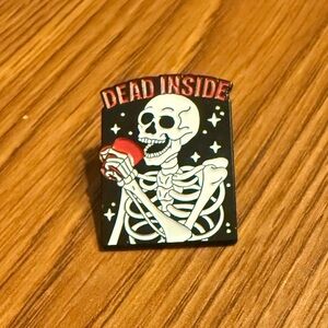 Women’s Jewelry Cute Fun Skeleton Drinking with ‘Dead Inside’  Quote Enamel Pin